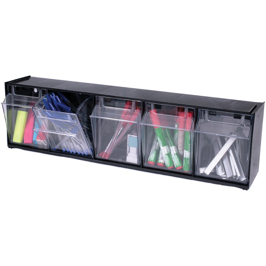 Deflecto Tilt Bin Interlocking Multi-Bin Storage Organizer - 5 Compartment(s) - 6.50" Height x 23.63" Width x 5.25" Depth - Interlockable - Black - Plastic - 1 Each