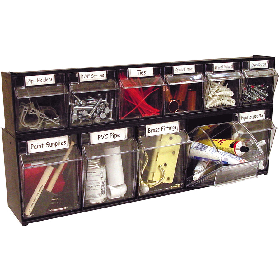 Deflecto Tilt Bin Interlocking Multi-Bin Storage Organizer - 5 Compartment(s) - 6.50" Height x 23.63" Width x 5.25" Depth - Interlockable - Black - Plastic - 1 Each