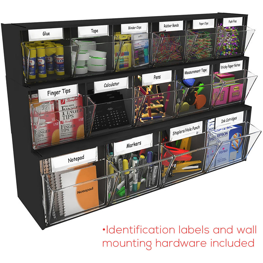 Deflecto Tilt Bin Interlocking Multi-Bin Storage Organizer - 5 Compartment(s) - 6.50" Height x 23.63" Width x 5.25" Depth - Interlockable - Black - Plastic - 1 Each