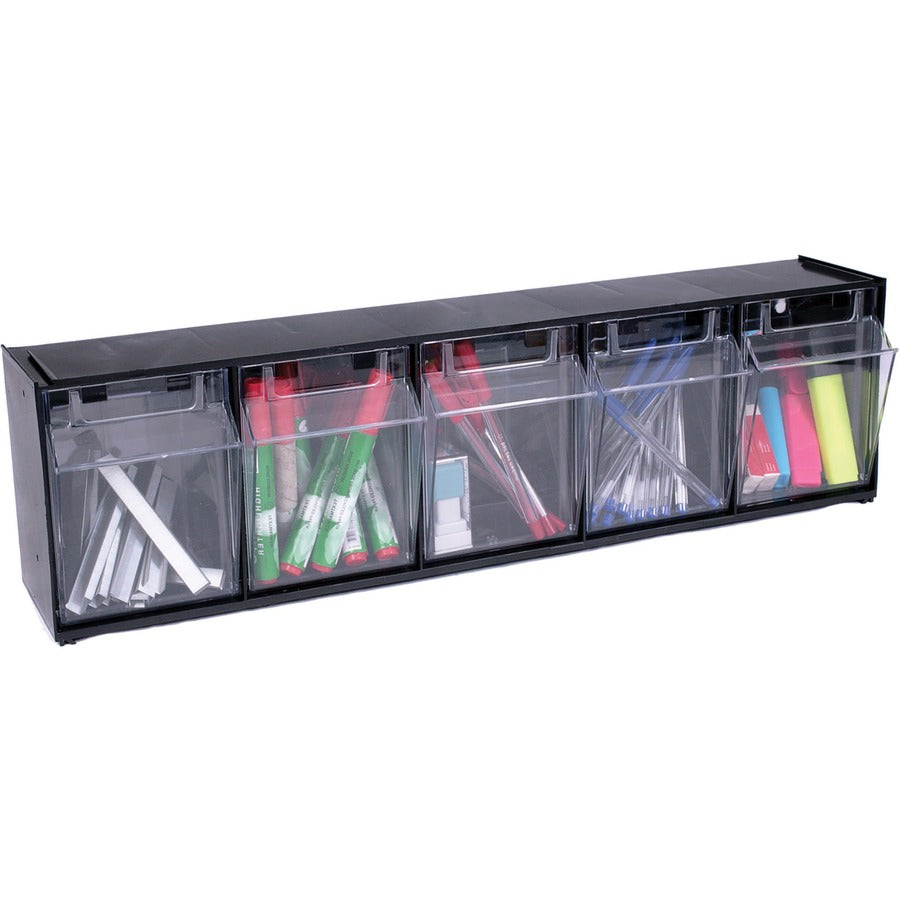 Deflecto Tilt Bin Interlocking Multi-Bin Storage Organizer - 5 Compartment(s) - 6.50" Height x 23.63" Width x 5.25" Depth - Interlockable - Black - Plastic - 1 Each