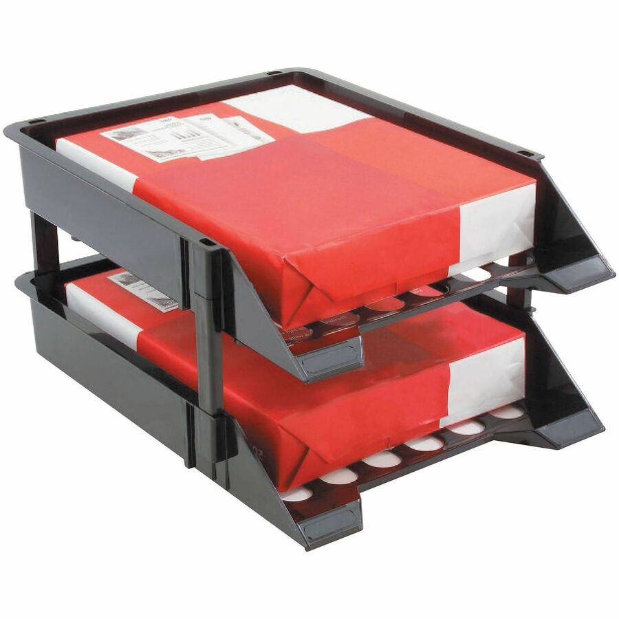 2 Tier(s) - 2.63" Height x 11.13" Width x 15" Depth - Desktop - Break Resistant - Black - Plastic - 2 / Set