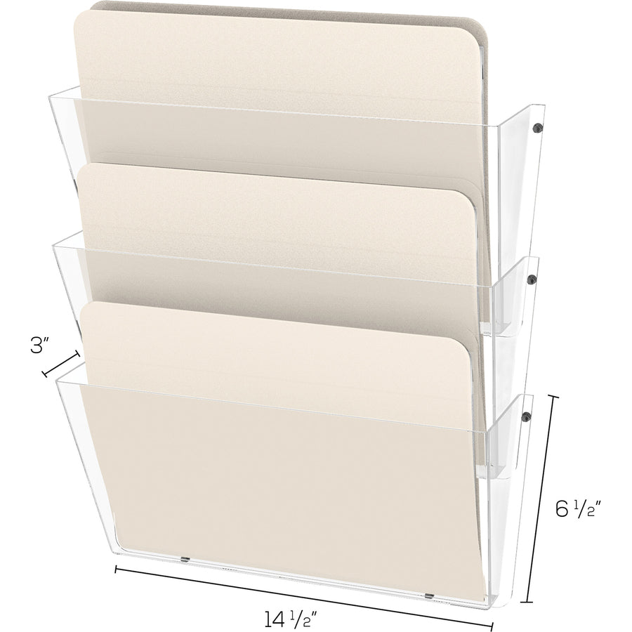 Deflecto Unbreakable DocuPocket - 3 Pocket(s) - 6.50" Height x 14.50" Width x 3" Depth - Unbreakable - Clear - Plastic - 3 / Pack