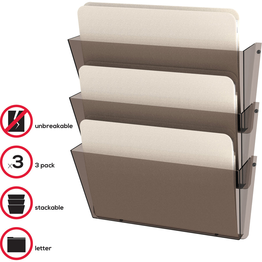 Deflecto Unbreakable DocuPocket - 3 Pocket(s) - 6.50" Height x 14.50" Width x 3" Depth - Unbreakable - Smoke - Plastic - 3 / Pack