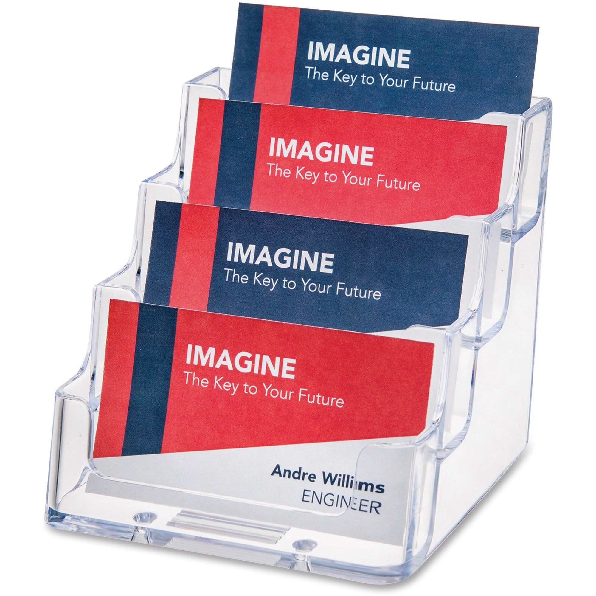 Deflecto Business Card Holder - 3.8" Height x 3.9" Width x 3.5" Depth - Acrylic - Clear - 1 Each