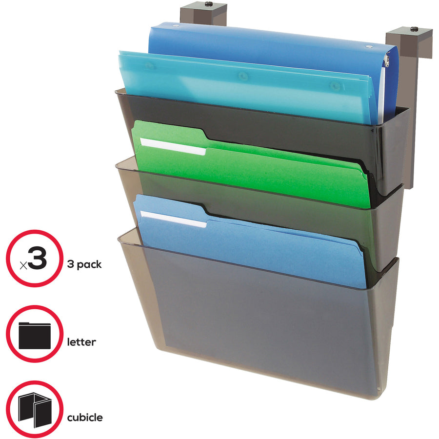 Deflecto Stackable DocuPocket for Partition Walls - 3 Pocket(s) - 3 Compartment(s) - 7" Height x 13" Width x 4" Depth - Smoke - Plastic - 3 / Set