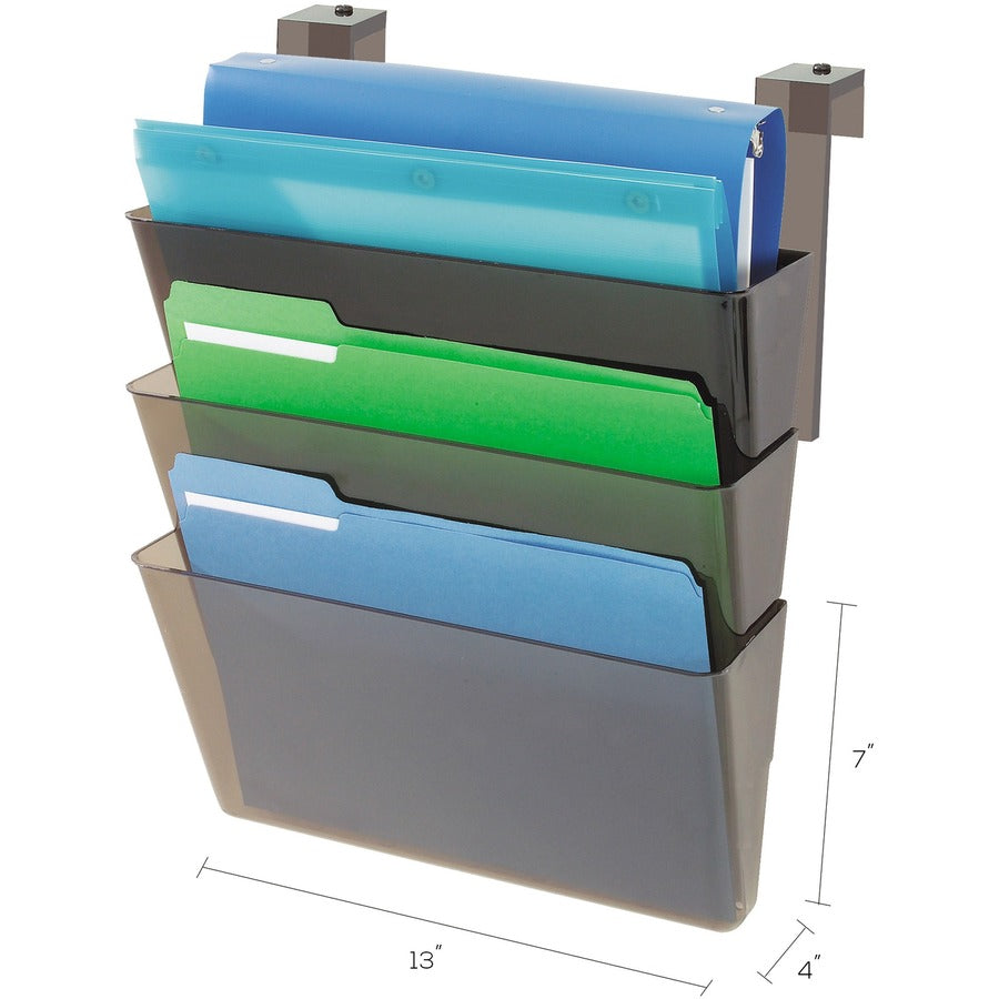 Deflecto Stackable DocuPocket for Partition Walls - 3 Pocket(s) - 3 Compartment(s) - 7" Height x 13" Width x 4" Depth - Smoke - Plastic - 3 / Set