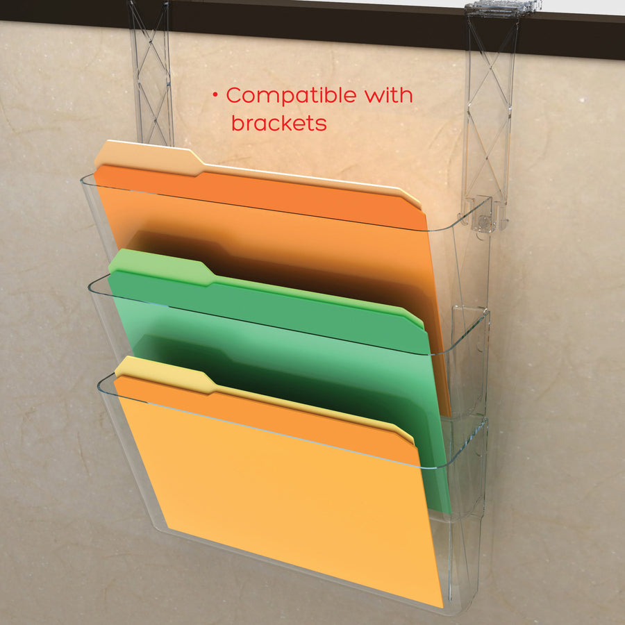Deflecto Stackable DocuPocket for Partition Walls - 3 Pocket(s) - 3 Compartment(s) - 7" Height x 13" Width x 4" Depth - Stackable - Clear - 3 / Set
