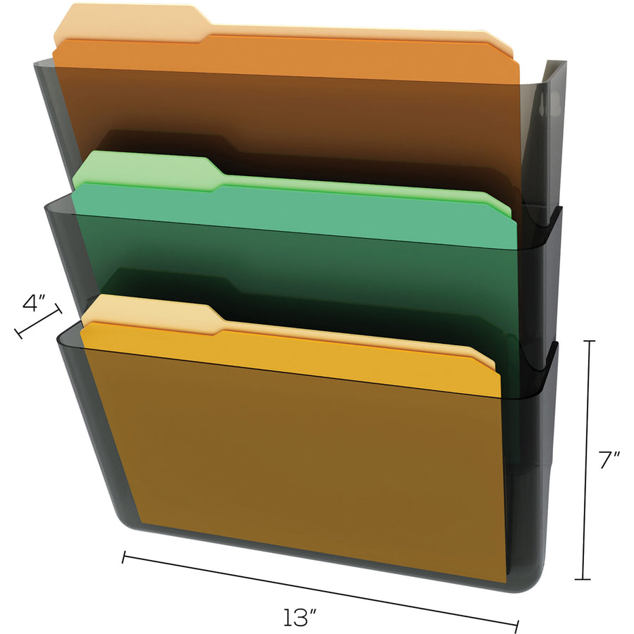 Deflecto Stackable DocuPocket Set - 3 Pocket(s) - 7" Height x 13" Width x 4" Depth - Stackable - Smoke - 3 / Set
