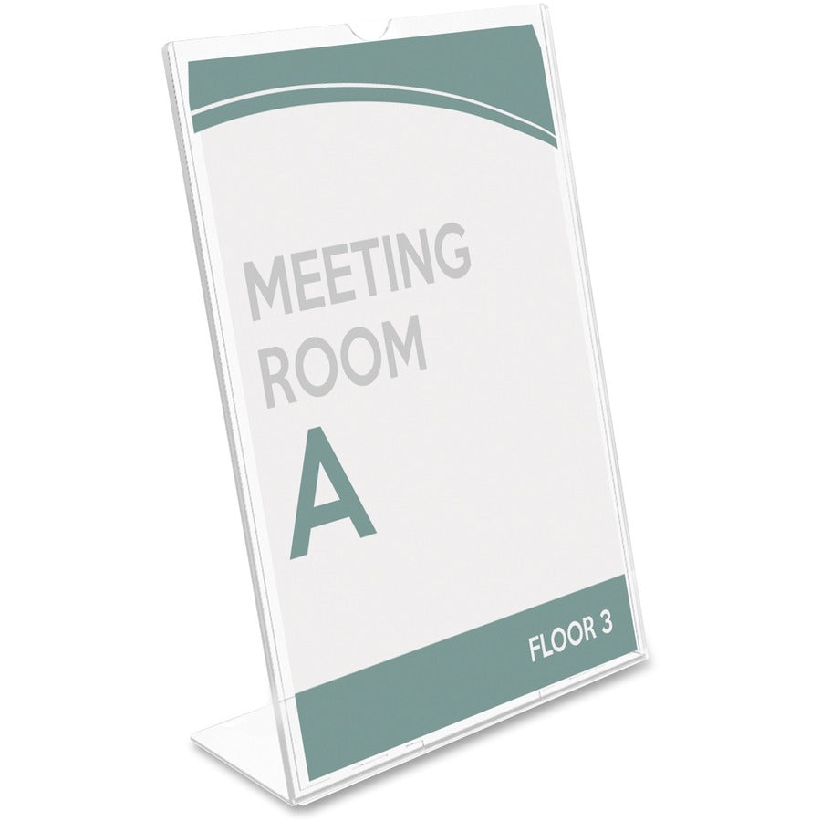Deflecto Superior Image Slanted Sign Holders - 7" Width x 5" Height - Top Loading - Plastic - Clear - 1 Each