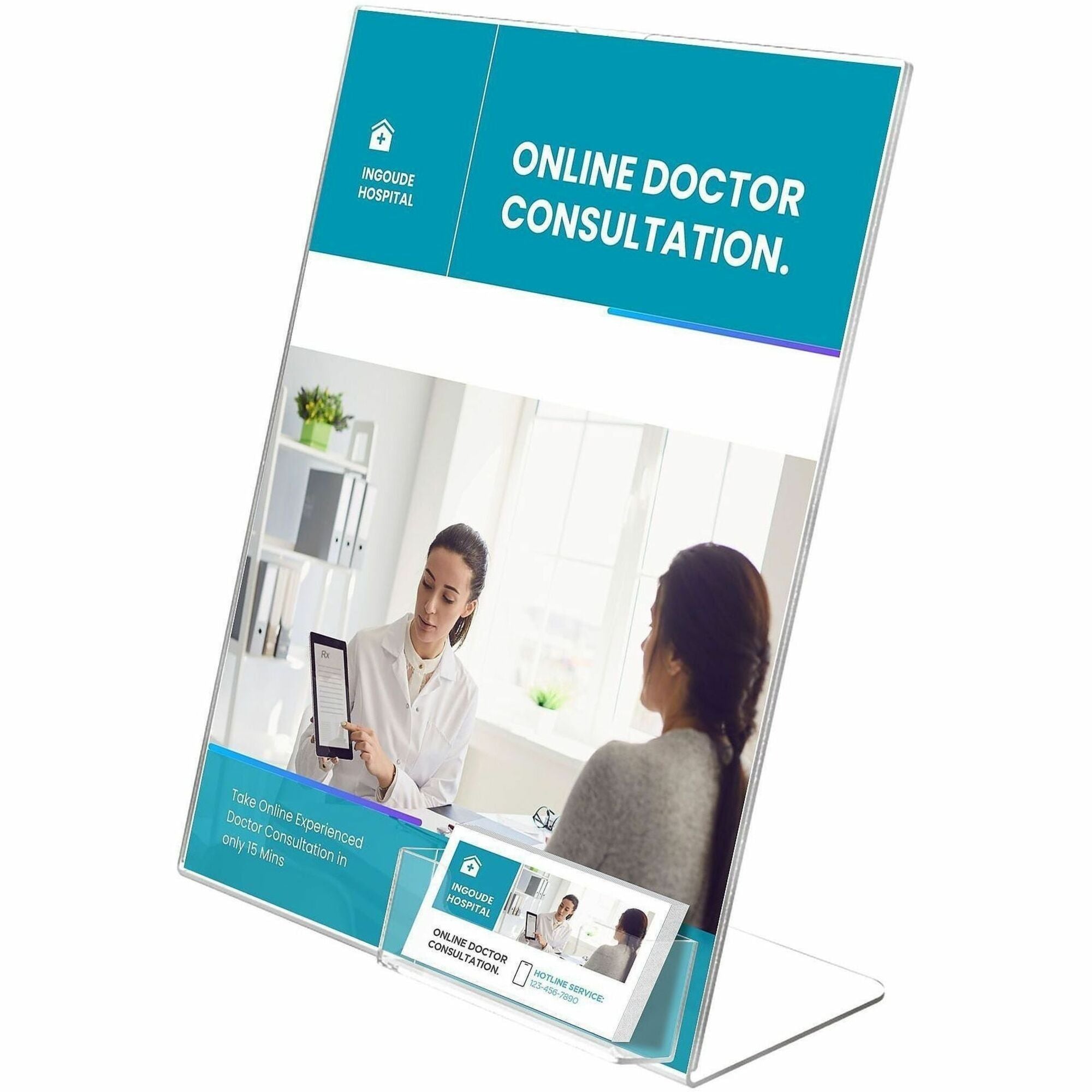 Deflecto Superior Image Slanted Sign Holders - 11" Width x 8.5" Height - Rectangular Shape - Plastic - Clear, Clear - 1 Each