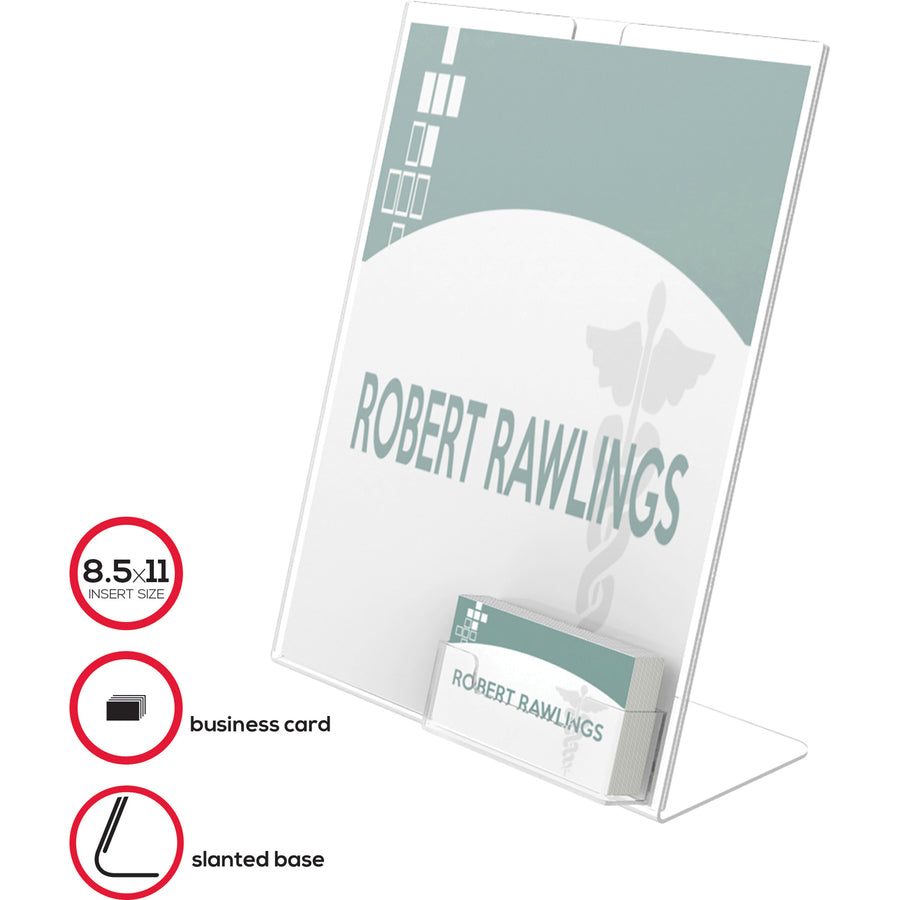 Deflecto Superior Image Slanted Sign Holders - 11" Width x 8.5" Height - Rectangular Shape - Plastic - Clear, Clear - 1 Each