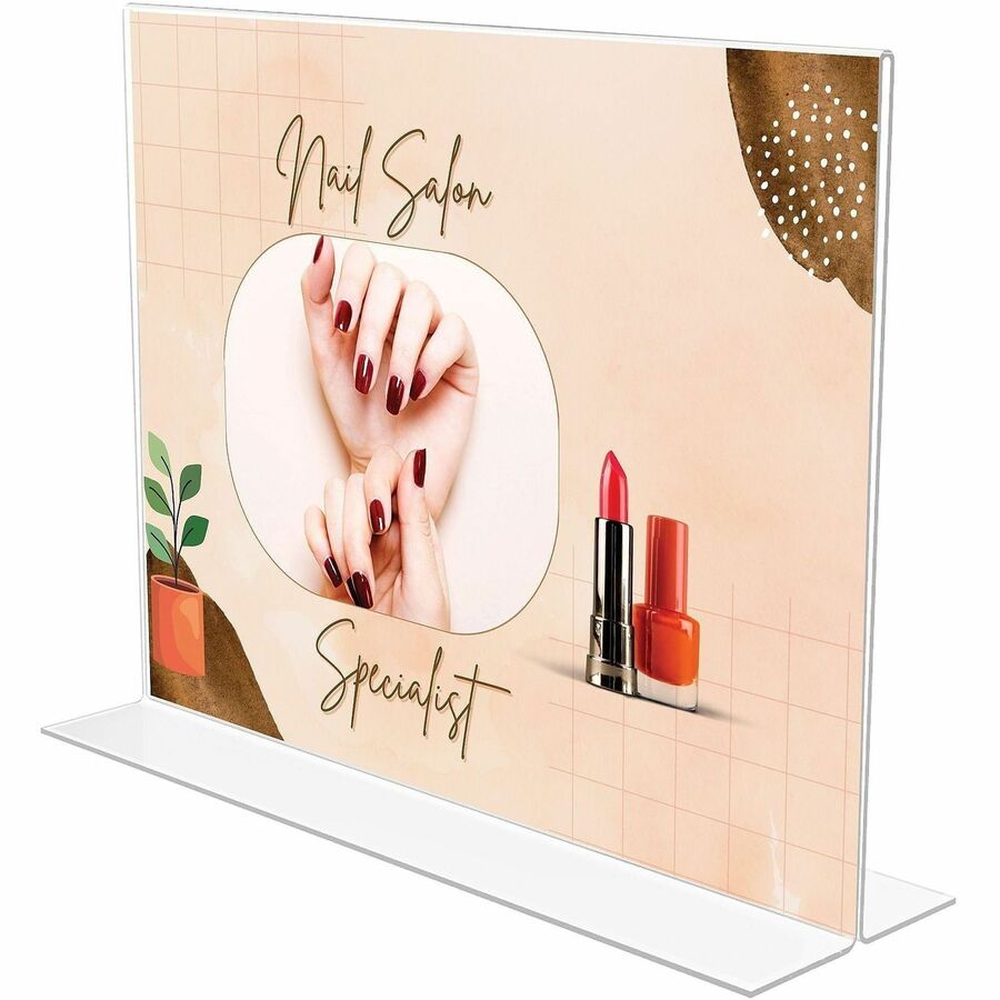 Deflecto Classic Image Double-Sided Sign Holder - 11" Width x 8.5" Height - Rectangular Shape - Self-standing, Bottom Loading - Indoor, Outdoor - Plastic - Clear, Clear - 1 Each