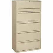 HON Brigade 700 Series 5-Drawer Lateral - 36" Width x 18" Depth x 64.3" Height - 5 x Drawer(s) - 1 x Door(s) - A4, Legal, Letter - Lateral - Interlocking - Putty - Metal - Recycled