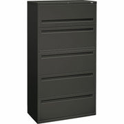 HON Brigade 700 Series 5-Drawer Lateral - 36" Width x 18" Depth x 64.3" Height - 2 x Shelf(ves) - 5 x Drawer(s) - 1 x Door(s) - A4, Legal, Letter - Lateral - Interlocking - Charcoal - Steel - Recycled