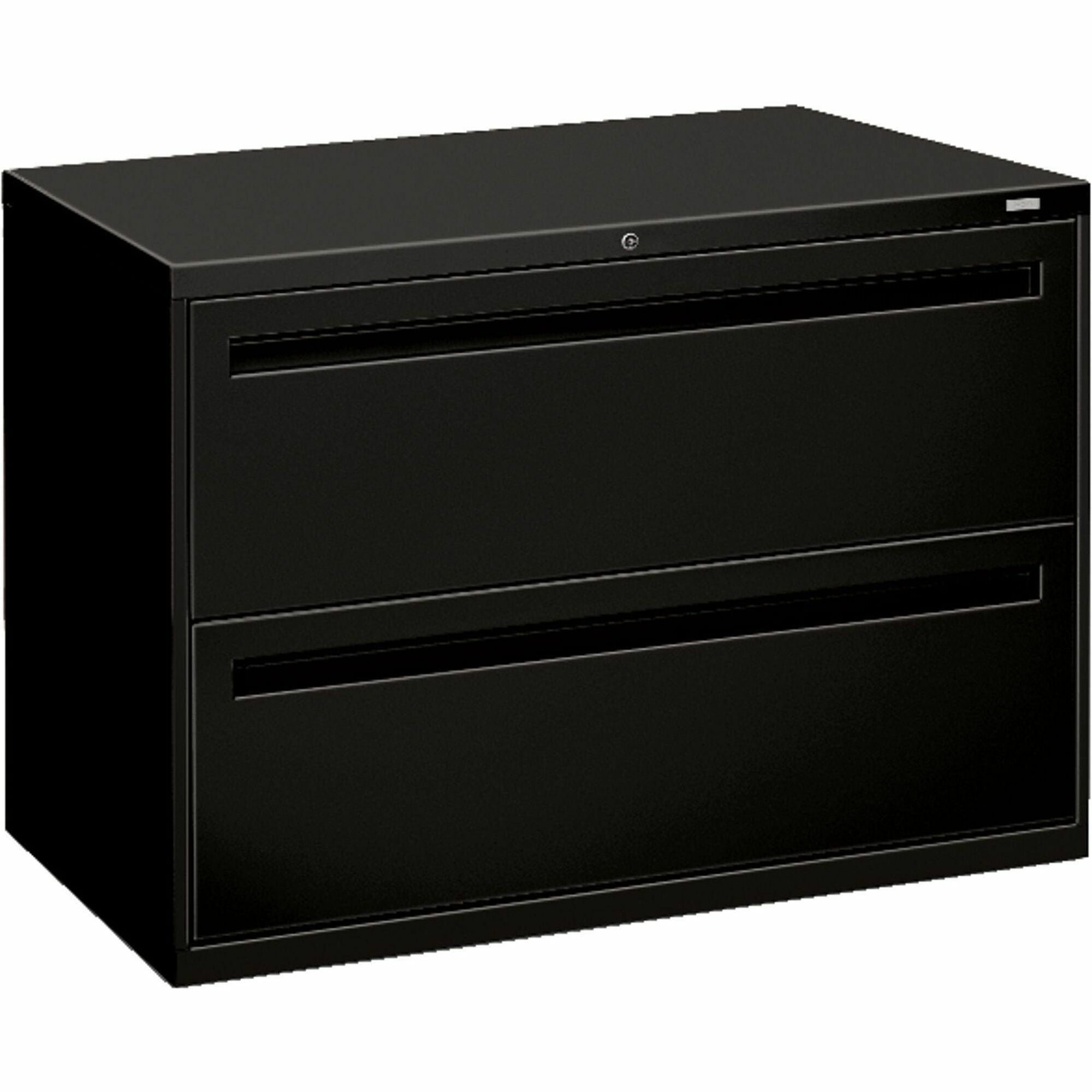 42" Width x 18" Depth x 28" Height - 2 x Drawer(s) for File - A4, Legal, Letter - Lateral - Interlocking, Leveling Glide, Ball-bearing Suspension - Black - Steel - Recycled