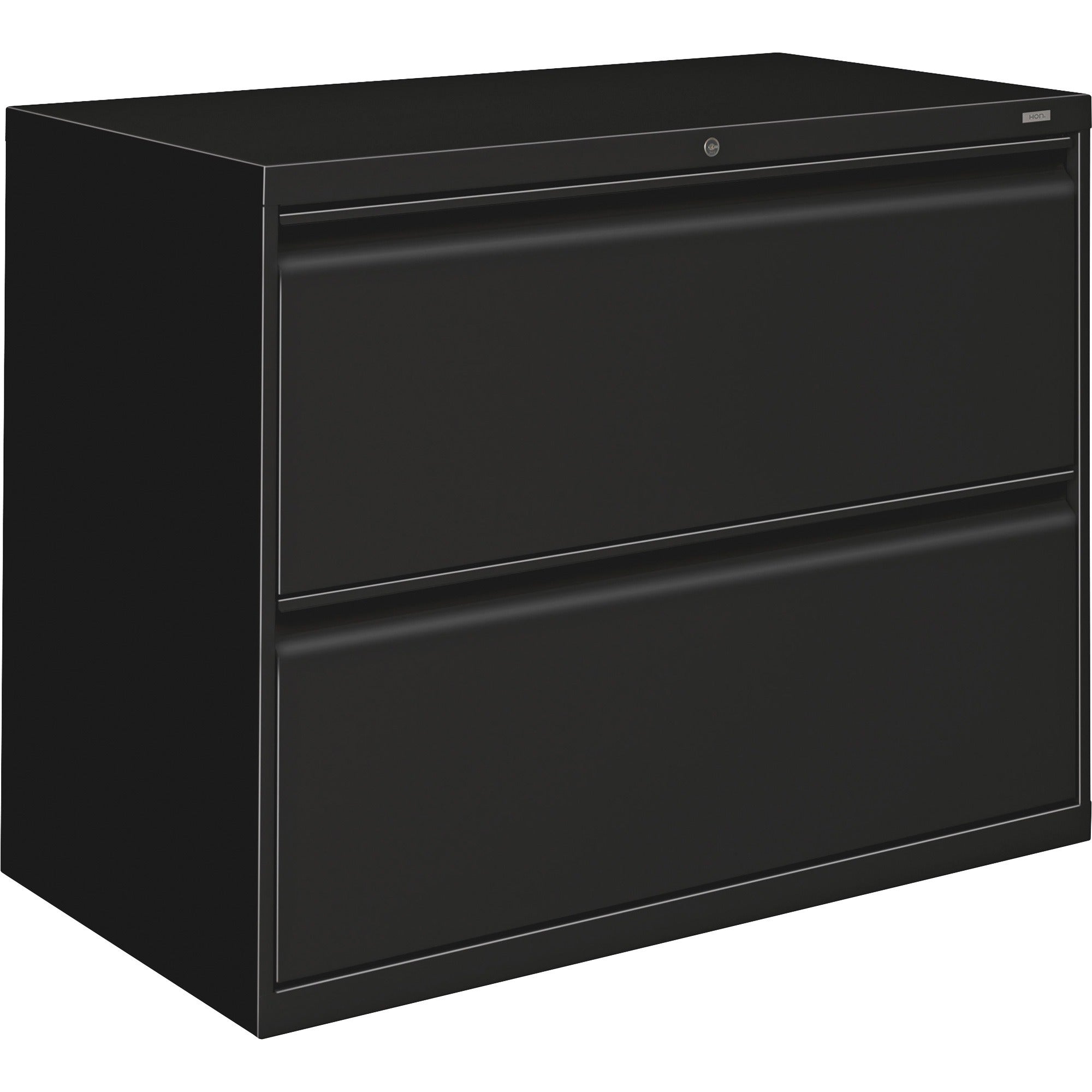 36" Width x 19.3" Depth x 28.4" Height - 2 x Drawer(s) - Legal, Letter - Lateral - Security Lock - Black - Baked Enamel - Steel - Recycled