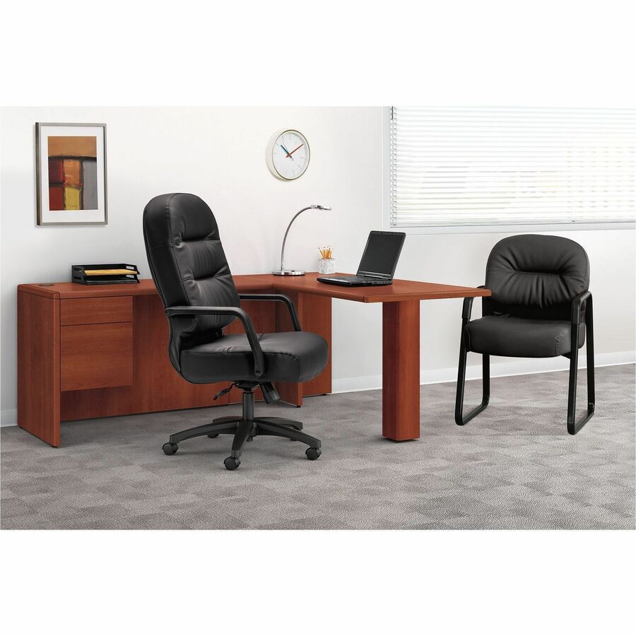 Black Seat Color - Leather Seat Material - Fiber Back Material - Black Frame Color - Steel Frame Material - 5-star Base - Black - 1 Each