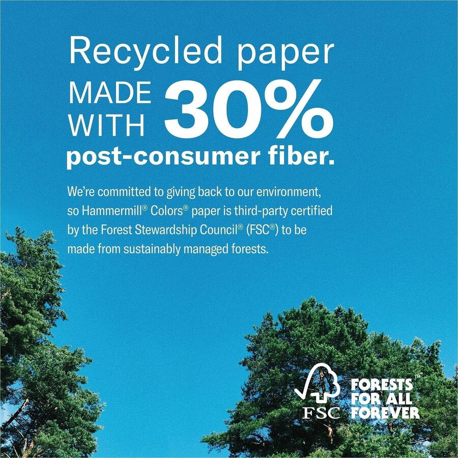 Hammermill Colors Recycled Copy Paper - Lilac - Letter - 8 1/2" x 11" - 20 lb Basis Weight - Smooth - Sustainable Forestry Initiative (SFI) - Archival-safe, Acid-free, Jam-free - Lilac - 500 / Ream