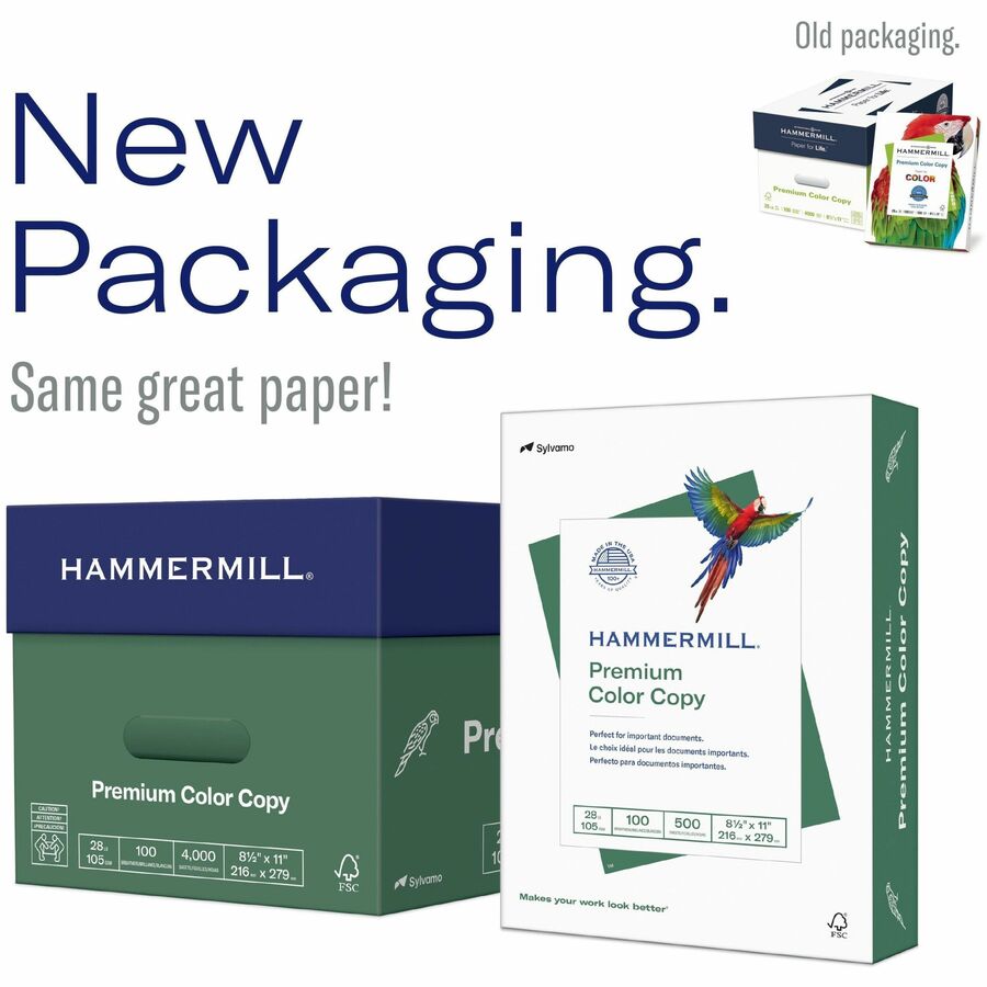 Hammermill Premium Color Copy Paper - White - 100 Brightness - Letter - 8 1/2" x 11" - 28 lb Basis Weight - White - 500 / Ream