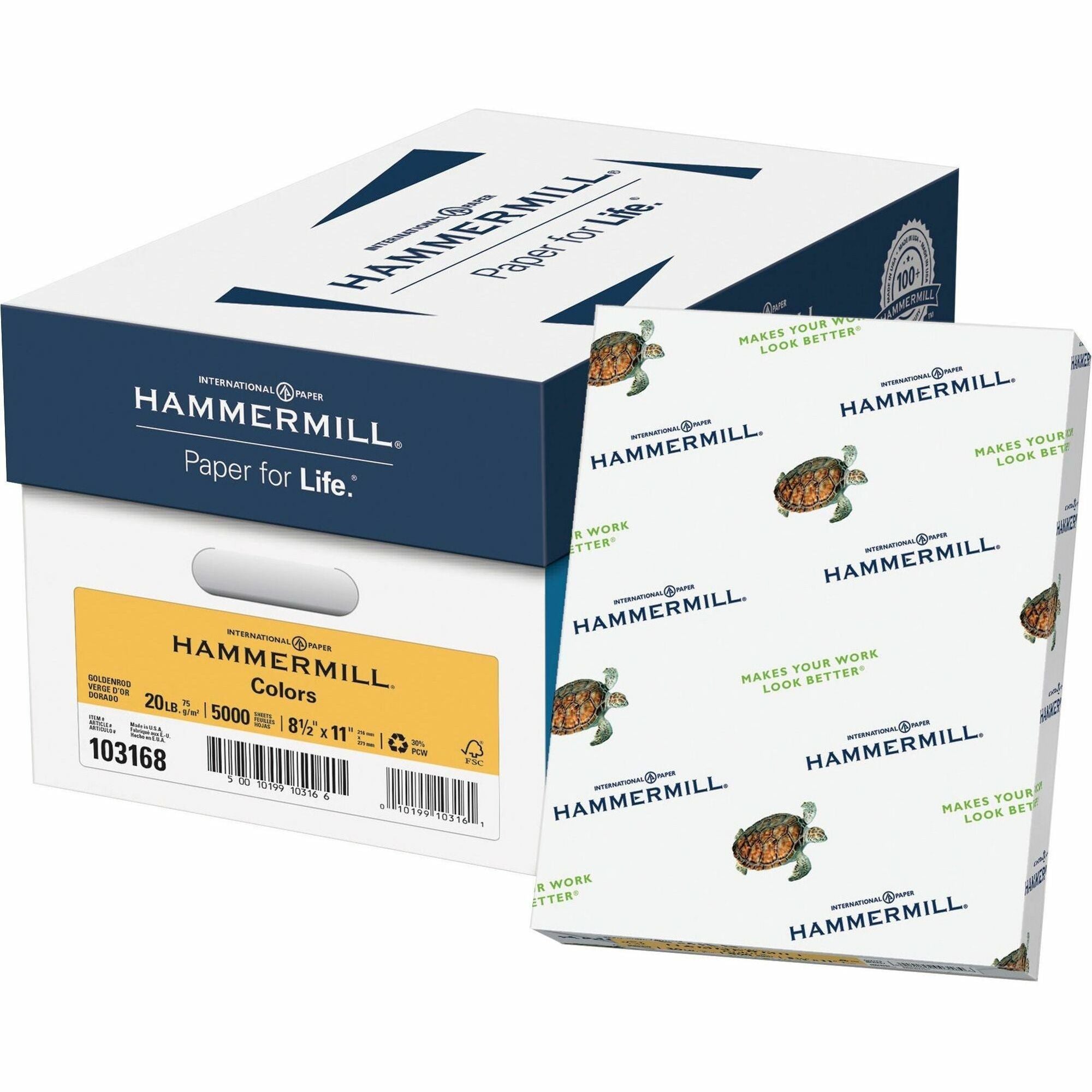 Hammermill Colors Recycled Copy Paper - Gold - Letter - 8 1/2" x 11" - 20 lb Basis Weight - Smooth - Sustainable Forestry Initiative (SFI) - Archival-safe, Acid-free, Jam-free - Gold - 10 / Pack