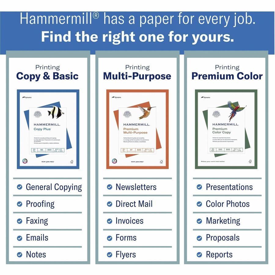 Hammermill Copy Plus Paper - White - 92 Brightness - Ledger - 11" x 17" - 20 lb Basis Weight - Acid-free, Quick Drying - White - 500 / Pack