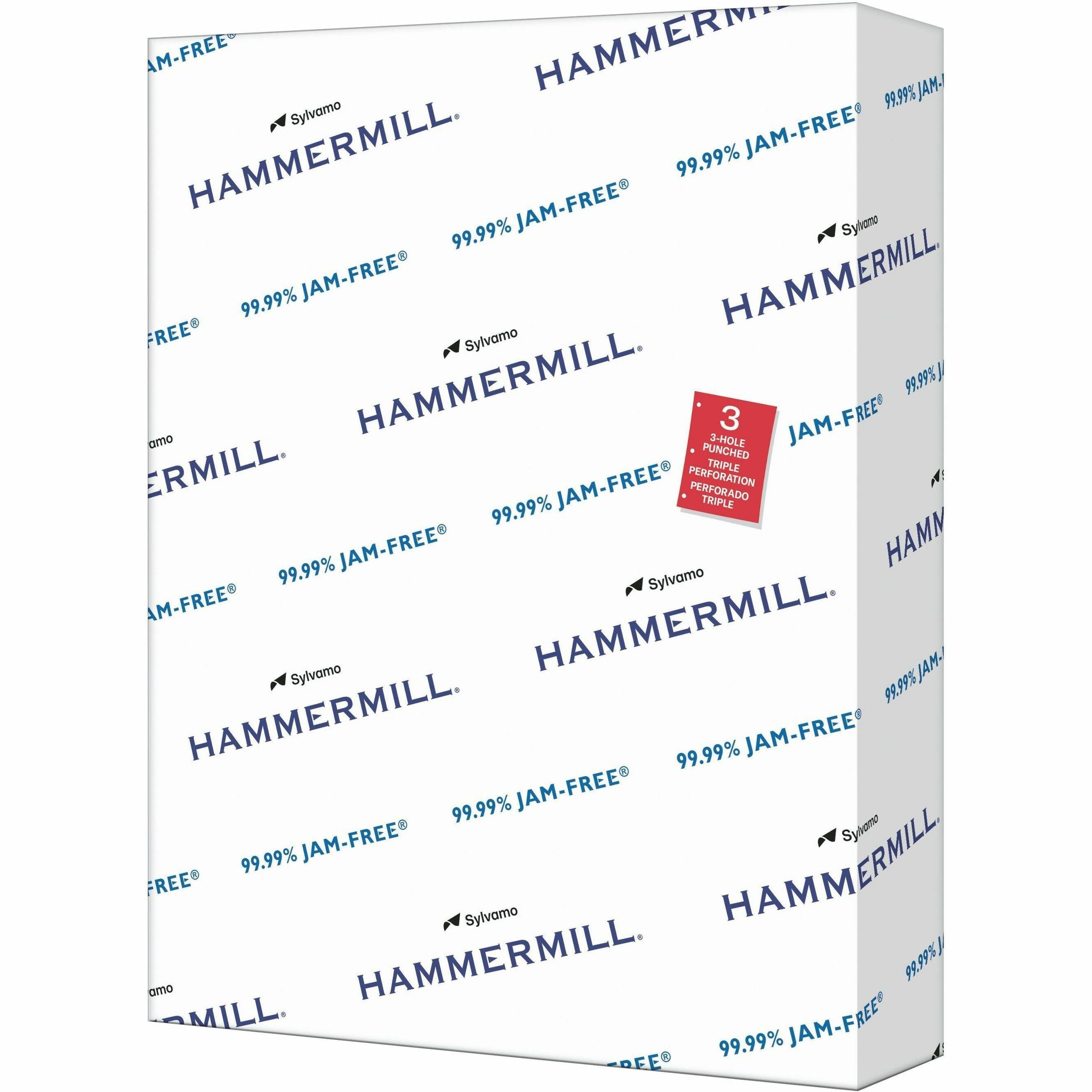 Hammermill Copy Plus 3HP Paper - White - 92 Brightness - Letter - 8 1/2" x 11" - 20 lb Basis Weight - Acid-free, Pre-punched, Quick Drying - White - 500 / Pack
