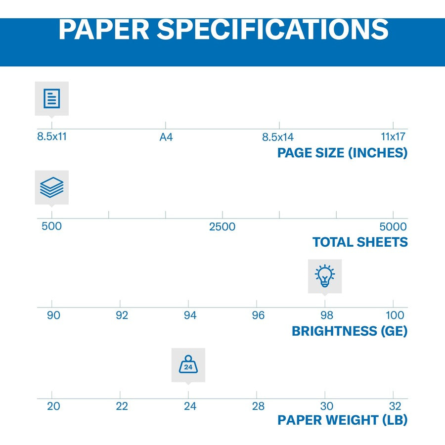 98 Brightness - Letter - 8 1/2" x 11" - 24 lb Basis Weight - Ultra Smooth - Sustainable Forestry Initiative (SFI) - White - 500 / Ream