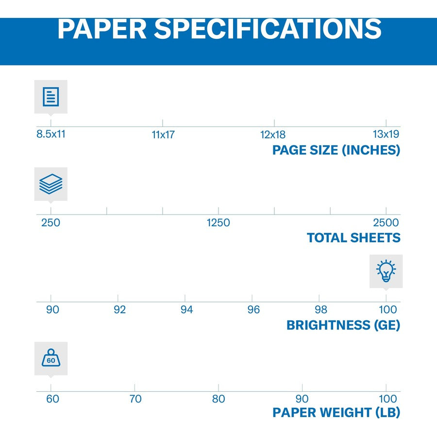 100 Brightness - Letter - 8 1/2" x 11" - 60 lb Basis Weight - Ultra Smooth - White - 250 / Pack