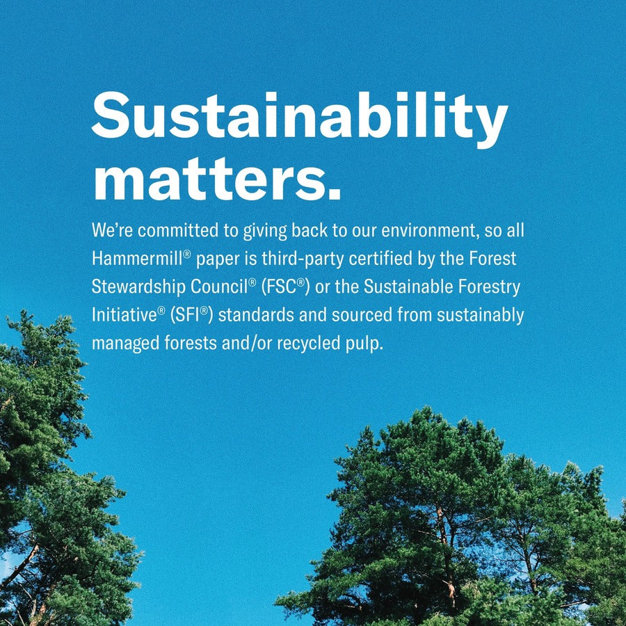 92 Brightness - Letter - 8 1/2" x 11" - 20 lb Basis Weight - Sustainable Forestry Initiative (SFI) - Acid-free, Jam-free - White - 500 Sheets per Ream - 10 / Carton