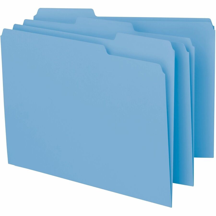 Smead 1/3 Tab Cut Letter Recycled Interior File Folder - 8 1/2" x 11" - 3/4" Expansion - Top Tab Location - Assorted Tab Position - 11 pt. - 1 Plys - Paper - Blue - 10% Recycled - 100 / Box