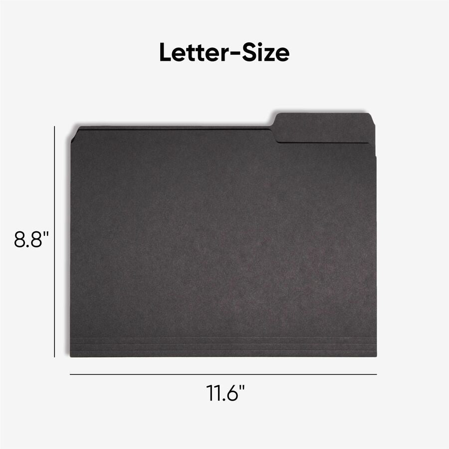 Smead 1/3 Tab Cut Letter Recycled Interior File Folder - 8 1/2" x 11" - 3/4" Expansion - Top Tab Location - Assorted Tab Position - 11 pt. - 1 Plys - Paper - Black - 10% Recycled - 100 / Box