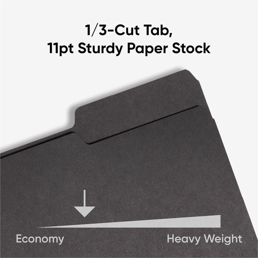 Smead 1/3 Tab Cut Letter Recycled Interior File Folder - 8 1/2" x 11" - 3/4" Expansion - Top Tab Location - Assorted Tab Position - 11 pt. - 1 Plys - Paper - Black - 10% Recycled - 100 / Box