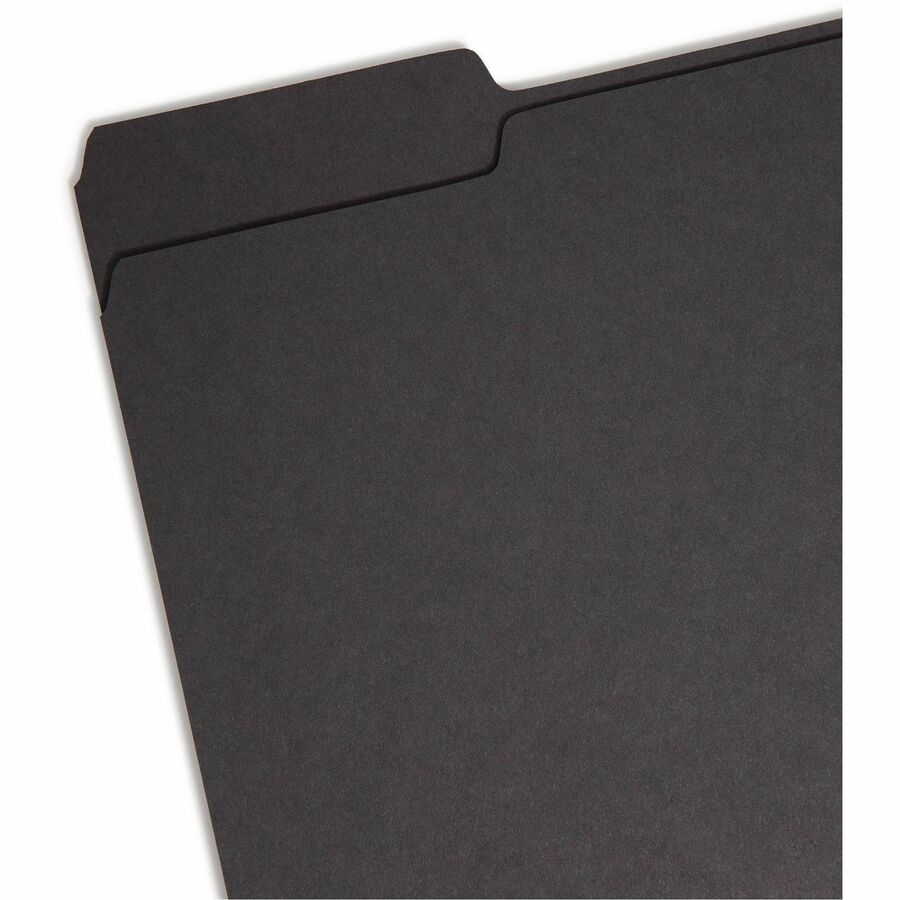 Smead 1/3 Tab Cut Letter Recycled Interior File Folder - 8 1/2" x 11" - 3/4" Expansion - Top Tab Location - Assorted Tab Position - 11 pt. - 1 Plys - Paper - Black - 10% Recycled - 100 / Box