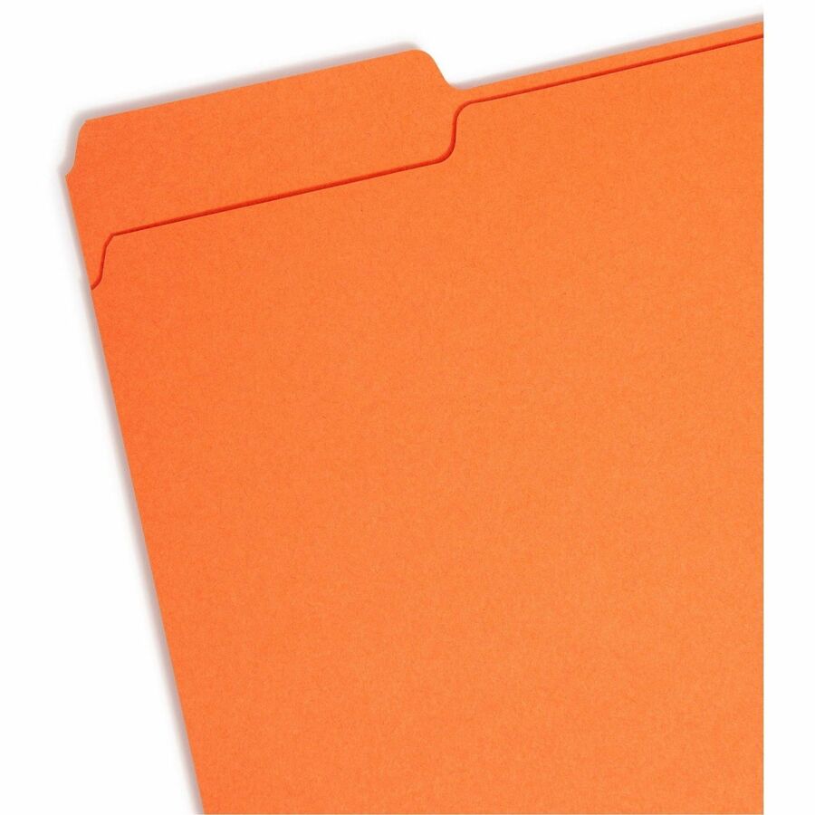 Smead 1/3 Tab Cut Letter Recycled Interior File Folder - 8 1/2" x 11" - 3/4" Expansion - Top Tab Location - Assorted Tab Position - 11 pt. - 1 Plys - Paper - Orange - 10% Recycled - 100 / Box