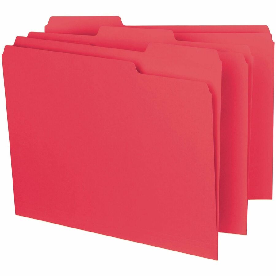 Smead 1/3 Tab Cut Letter Recycled Interior File Folder - 8 1/2" x 11" - 3/4" Expansion - Top Tab Location - Assorted Tab Position - 11 pt. - 1 Plys - Paper - Red - 10% Recycled - 100 / Box