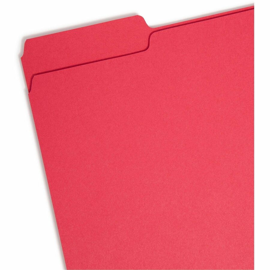 Smead 1/3 Tab Cut Letter Recycled Interior File Folder - 8 1/2" x 11" - 3/4" Expansion - Top Tab Location - Assorted Tab Position - 11 pt. - 1 Plys - Paper - Red - 10% Recycled - 100 / Box