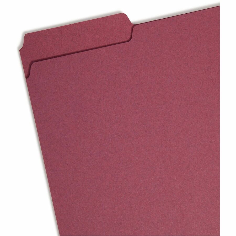 Smead 1/3 Tab Cut Letter Recycled Interior File Folder - 8 1/2" x 11" - 3/4" Expansion - Top Tab Location - Assorted Tab Position - 11 pt. - 1 Plys - Paper - Maroon - 10% Recycled - 100 / Box