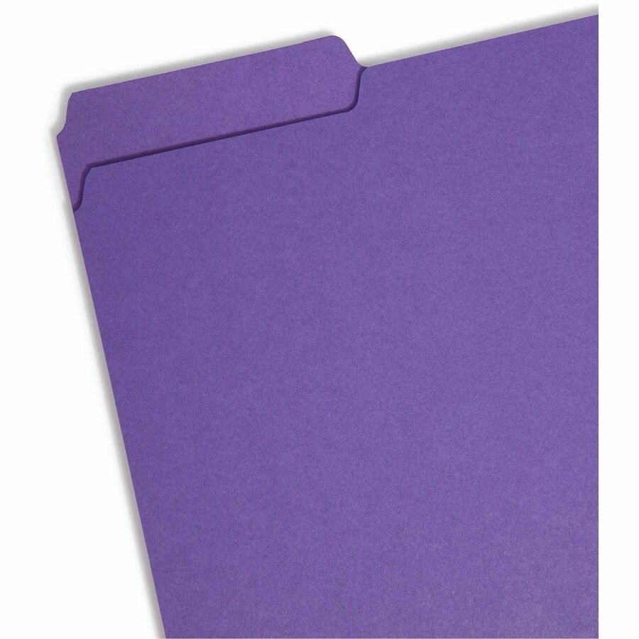 Smead 1/3 Tab Cut Letter Recycled Interior File Folder - 8 1/2" x 11" - 3/4" Expansion - Top Tab Location - Assorted Tab Position - 11 pt. - 1 Plys - Paper - Purple - 10% Recycled - 100 / Box
