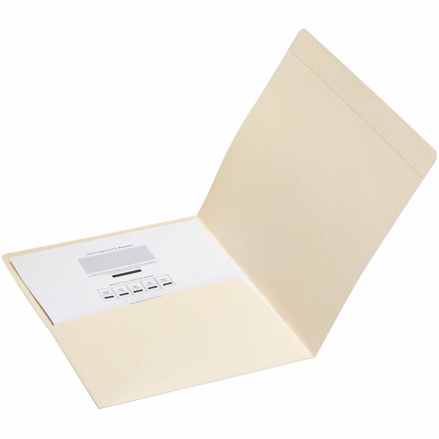 Smead Straight Tab Cut Letter Recycled Top Tab File Folder - 8 1/2" x 11" - Internal Pocket(s) - 11 pt. - 2 Plys - Manila - Reinforced, Heavyweight - 10% Recycled - 50 / Box
