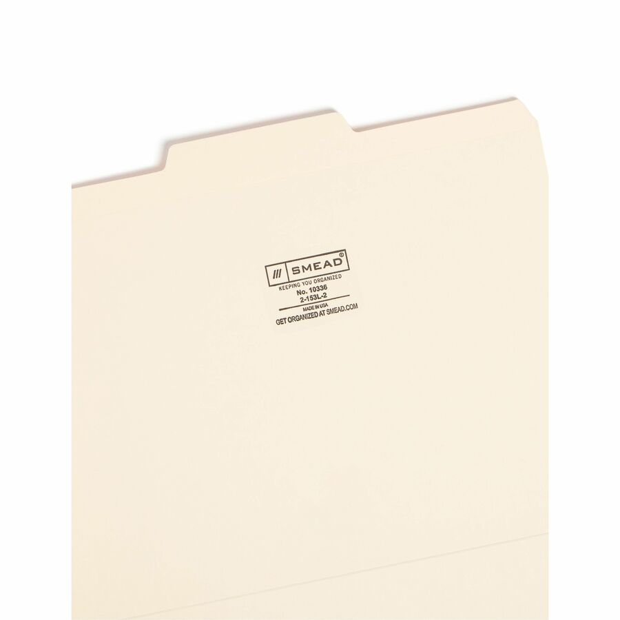 Smead 1/3 Tab Cut Letter Recycled Top Tab File Folder - 8 1/2" x 11" - 3/4" Expansion - Top Tab Location - Center Tab Position - 11 pt. - 2 Plys - Manila - Reinforced, Durable, Reinforced Tab, Rounded Corner - 10% Recycled - 100 / Box