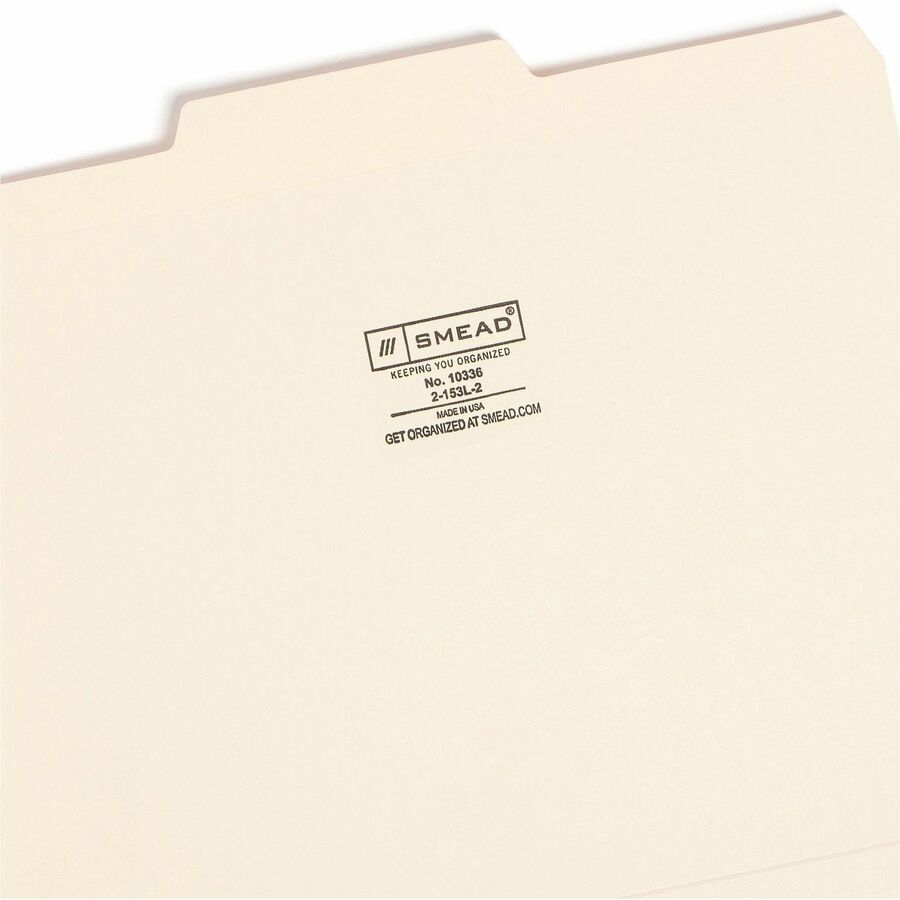 Smead 1/3 Tab Cut Letter Recycled Top Tab File Folder - 8 1/2" x 11" - 3/4" Expansion - Top Tab Location - Center Tab Position - 11 pt. - 2 Plys - Manila - Reinforced, Durable, Reinforced Tab, Rounded Corner - 10% Recycled - 100 / Box