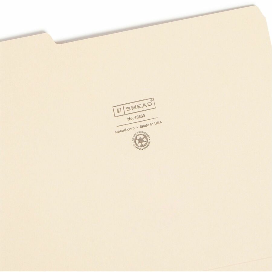 Smead 1/3 Tab Cut Letter Recycled Top Tab File Folder - 8 1/2" x 11" - 3/4" Expansion - Top Tab Location - Assorted Tab Position - 11 pt. - 1 Plys - Manila - Acid-free, Rounded Corner - 100% Recycled - 100 / Box