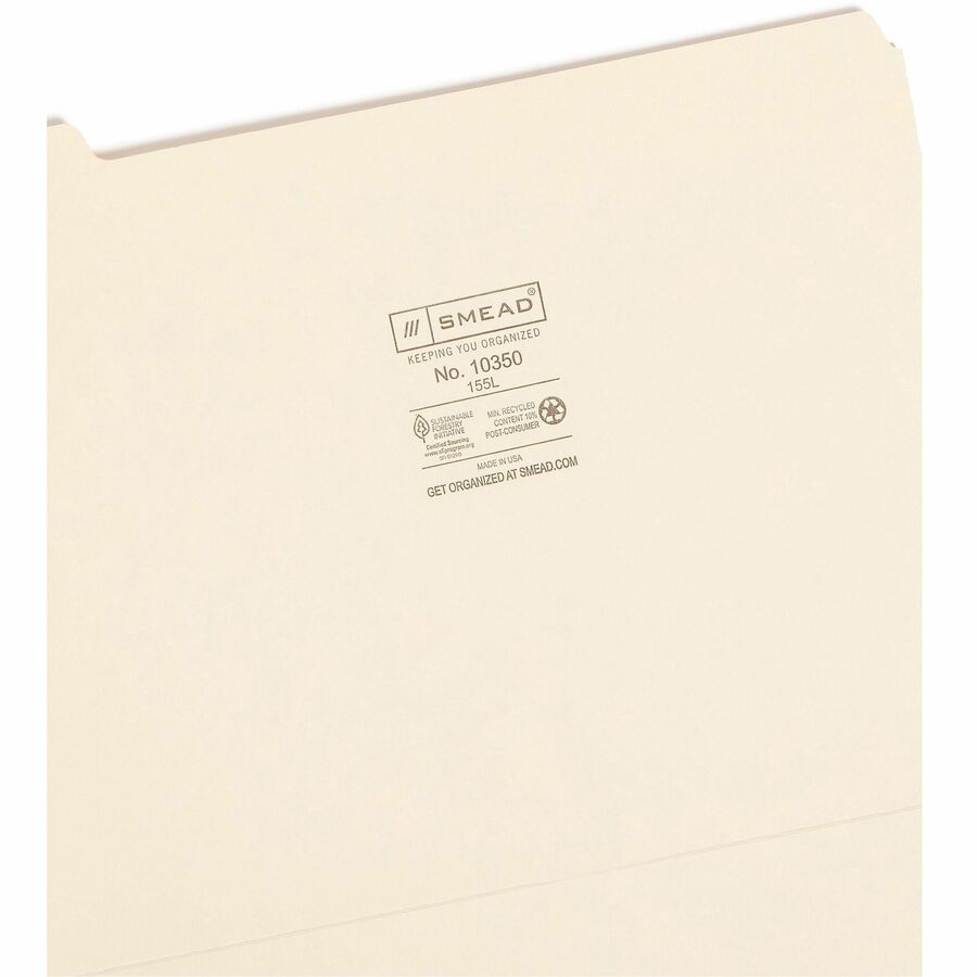Smead 1/5 Tab Cut Letter Recycled Top Tab File Folder - 8 1/2" x 11" - 3/4" Expansion - Top Tab Location - Assorted Tab Position - 11 pt. - 1 Plys - Manila - 10% Recycled - 100 / Box