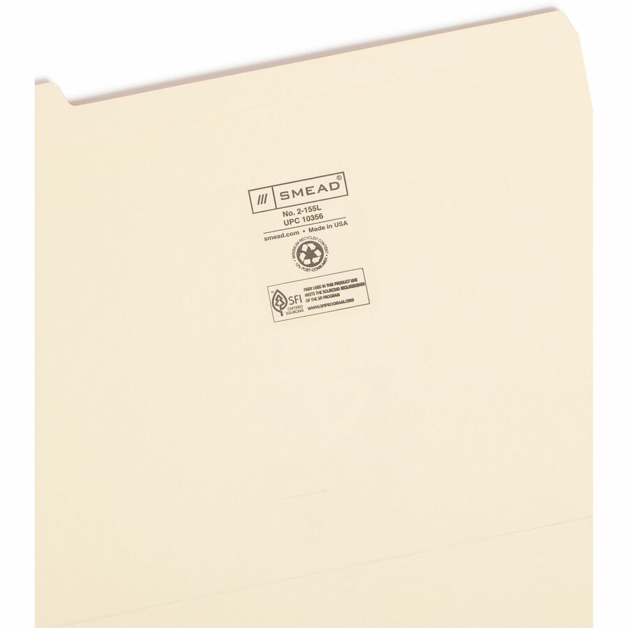 Smead 1/5 Tab Cut Letter Recycled Top Tab File Folder - 8 1/2" x 11" - 3/4" Expansion - Top Tab Location - Assorted Tab Position - 11 pt. - 2 Plys - Manila - Durable, Reinforced Tab, Rounded Corner - 10% Recycled - 100 / Box