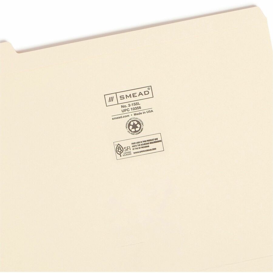 Smead 1/5 Tab Cut Letter Recycled Top Tab File Folder - 8 1/2" x 11" - 3/4" Expansion - Top Tab Location - Assorted Tab Position - 11 pt. - 2 Plys - Manila - Durable, Reinforced Tab, Rounded Corner - 10% Recycled - 100 / Box