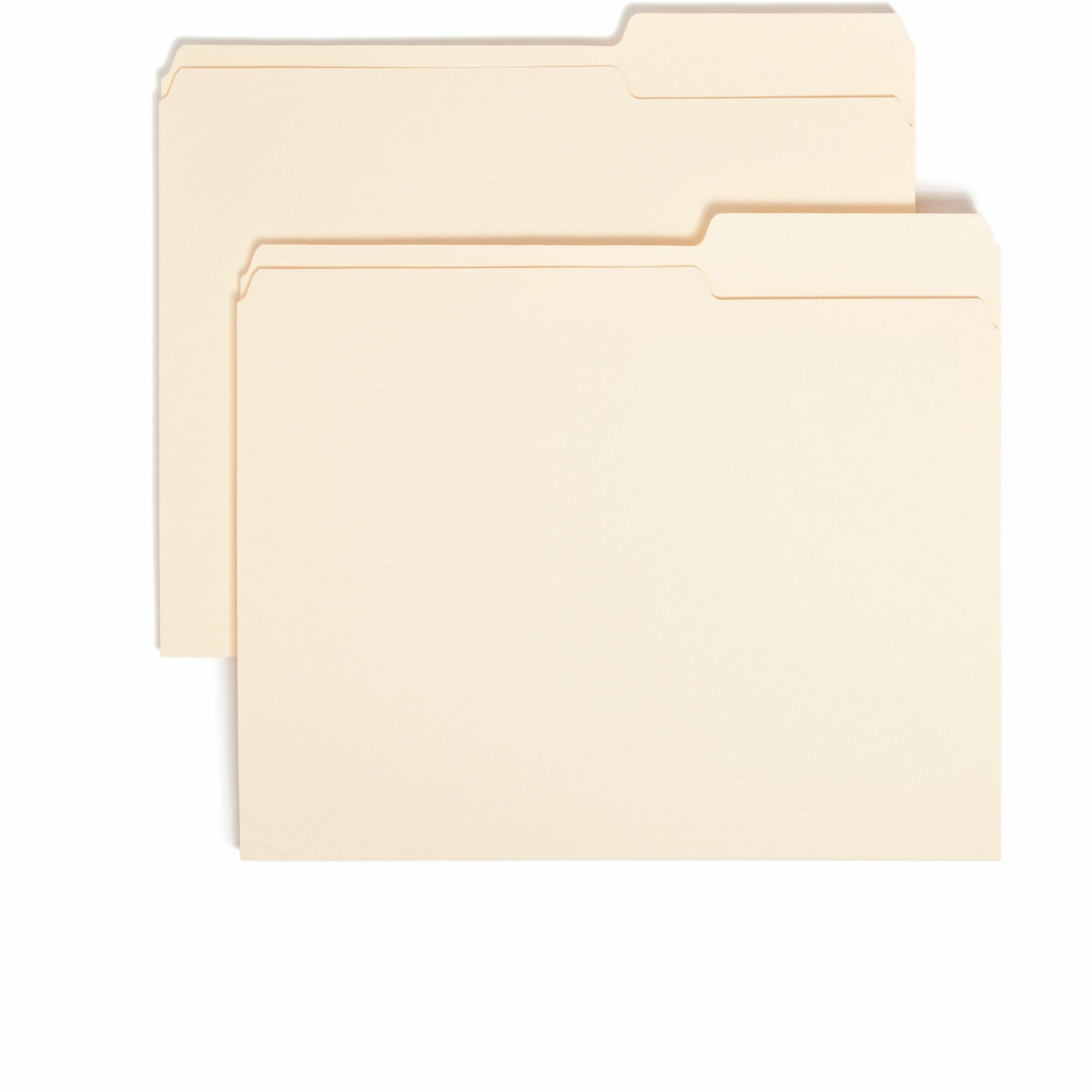 Smead 2/5 Tab Cut Letter Recycled Top Tab File Folder - 8 1/2" x 11" - 3/4" Expansion - Top Tab Location - Right Tab Position - 11 pt. - 1 Plys - Manila - Rounded Corner - 10% Recycled - 100 / Box