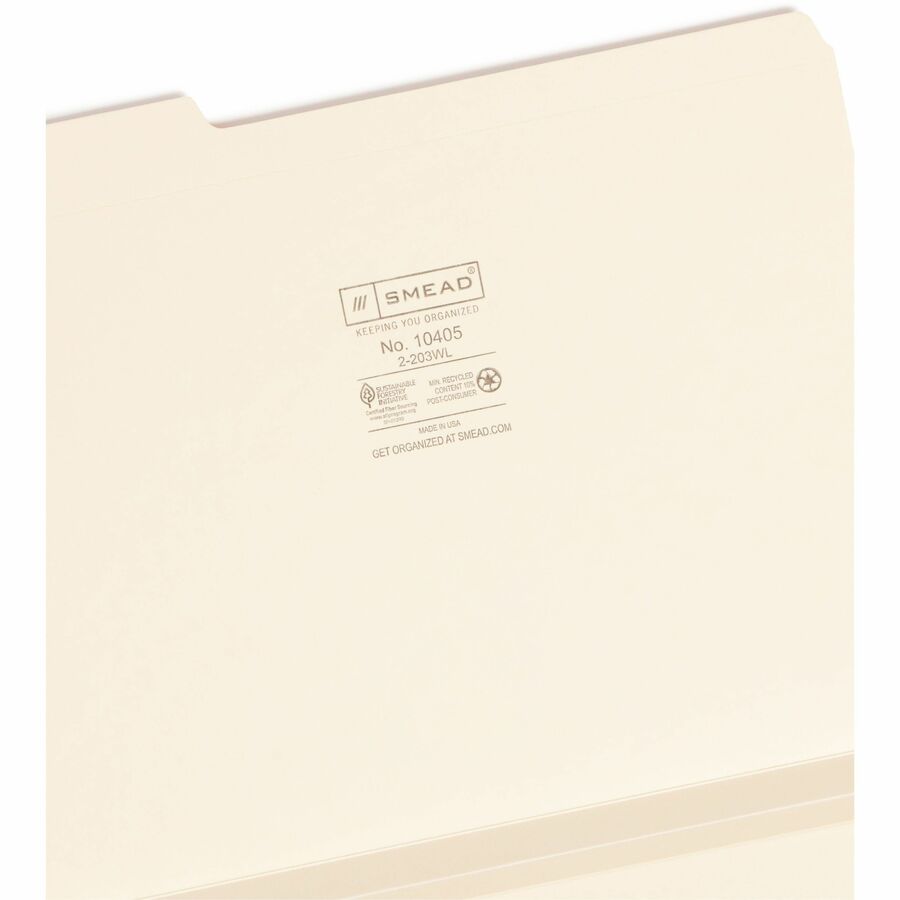 Smead 1/3 Tab Cut Letter Recycled Expanding File - 8 1/2" x 11" - 1 1/2" Expansion - Top Tab Location - Assorted Tab Position - 14 pt. - 2 Plys - Manila - 10% Recycled - 50 / Box