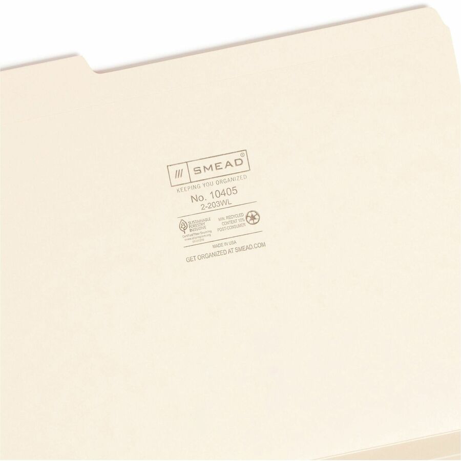 Smead 1/3 Tab Cut Letter Recycled Expanding File - 8 1/2" x 11" - 1 1/2" Expansion - Top Tab Location - Assorted Tab Position - 14 pt. - 2 Plys - Manila - 10% Recycled - 50 / Box