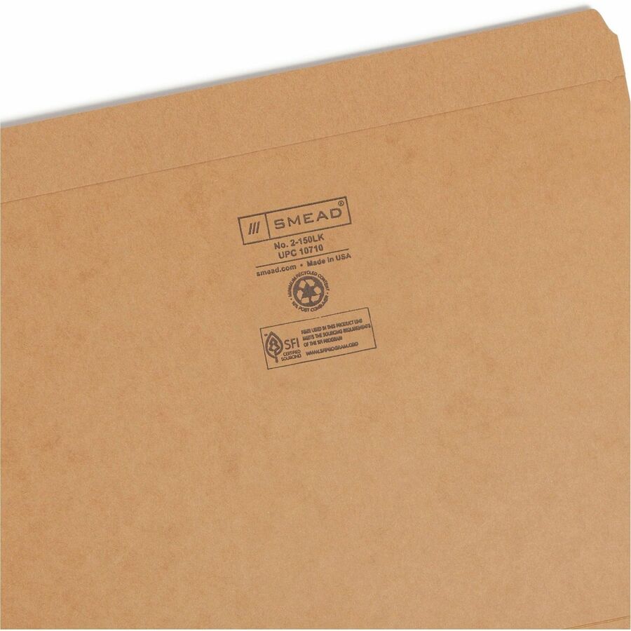 Smead Straight Tab Cut Letter Recycled Top Tab File Folder - 8 1/2" x 11" - 3/4" Expansion - 11 pt. - 2 Plys - Kraft - 10% Recycled - 100 / Box