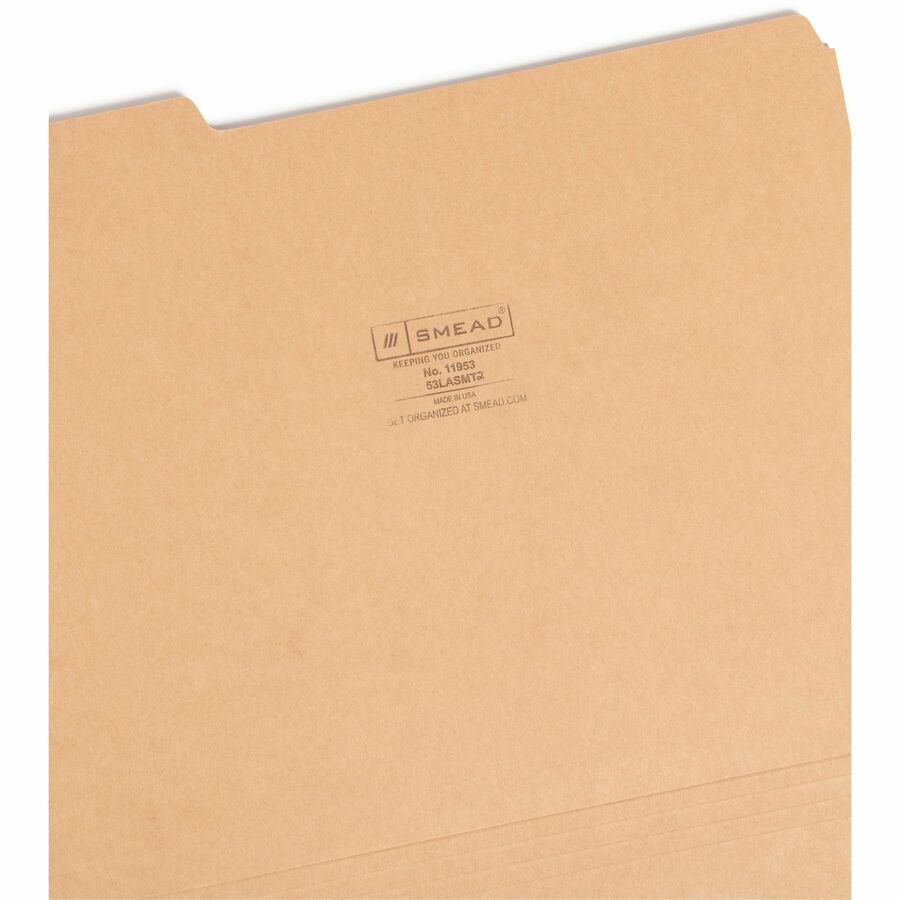 Smead Colored 1/3 Tab Cut Letter Recycled Top Tab File Folder - 8 1/2" x 11" - Top Tab Location - Assorted Tab Position - 11 pt. - 1 Plys - Camel, Lake Blue, Lavender, Moss, Pink - 10% Recycled - 100 / Box